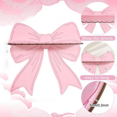 Étagère Murale à Nœud Rose Support en Bois Joli Support de Rangement Mural à Nœud Décoration Exquise Art Décor Étagère de Rangement en Bois