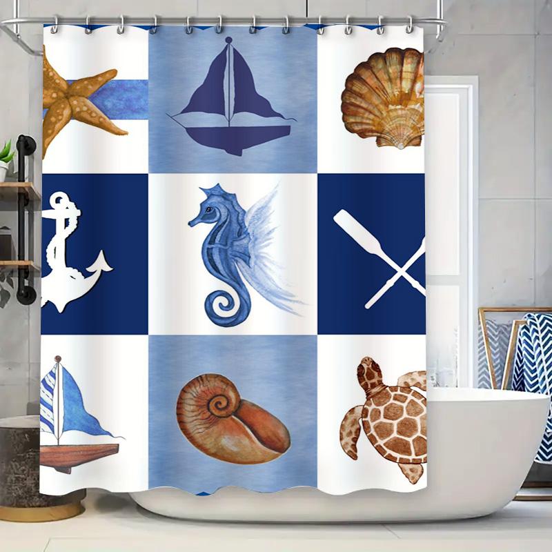 

Nautical-Themed Bathroom Shower Curtain With Ocean Blue Marine Life Designs For Home Decor In Kitchen Or Bath Area Size 72X84 In W60H190(CM)-1 Pcs
