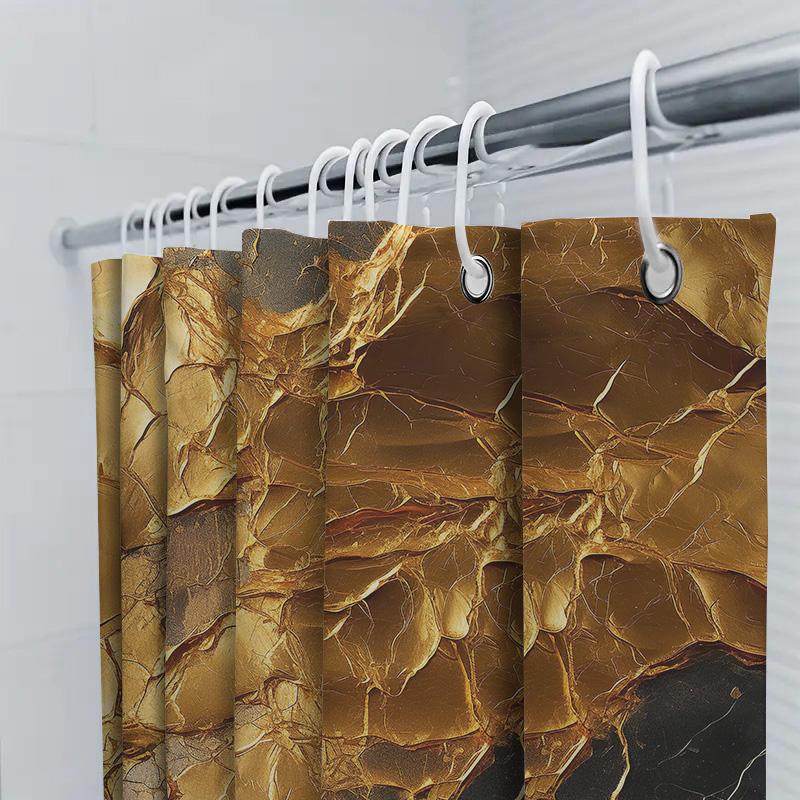 Gold Marble Shower Curtain Waterproof Bathroom Decor Luxury Bathtub Liner With Cracks Design Extra Long Size For Home Decoration
