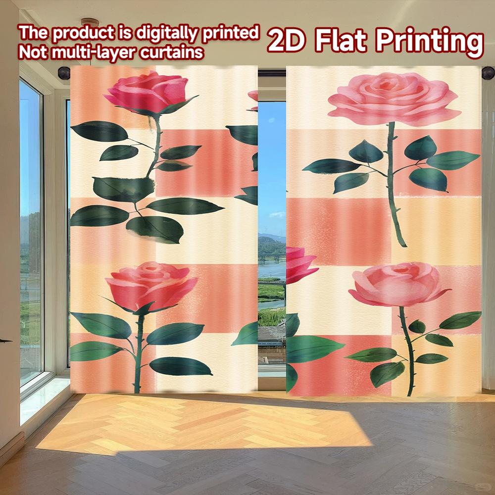 

Flat Printing Curtains Without Rod Floral Pink Rose Design Saint Patrick Is Day Festival Creative Versatile Curtain Set Of 2 Made Polyester Washable W100*H70(CM)-Hooks&1PCS