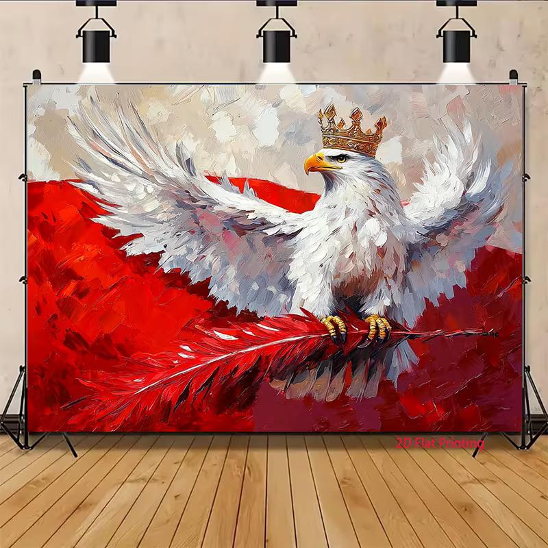 Royal Eagle Crown Tapestry, Red White Oil Painting Style Background Cloth, Aesthetic Wall Decor for Home