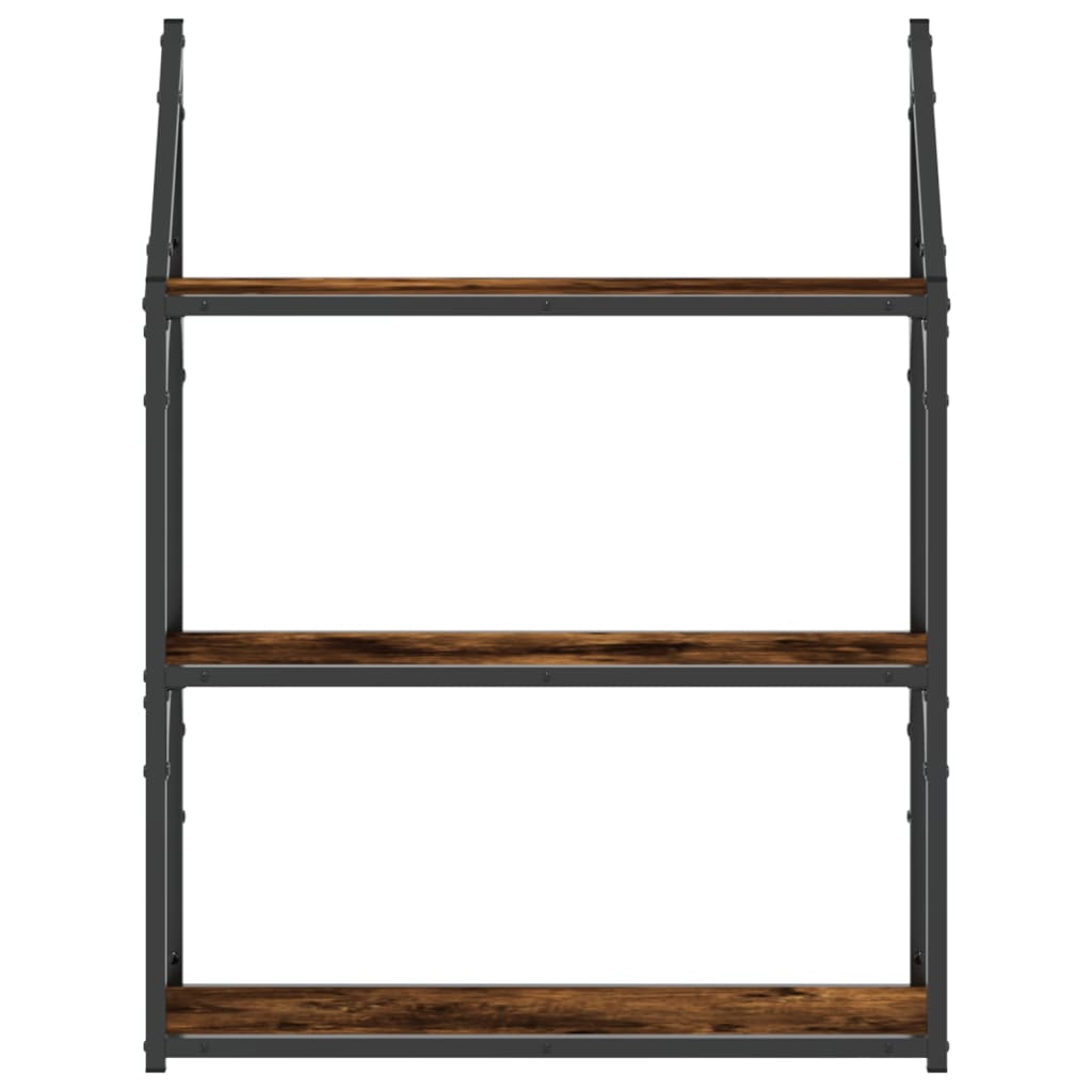 Wall Shelf with 3 Shelves Smoked Oak Finish 60 X 21 X 78.5 Cm Wood Based Material