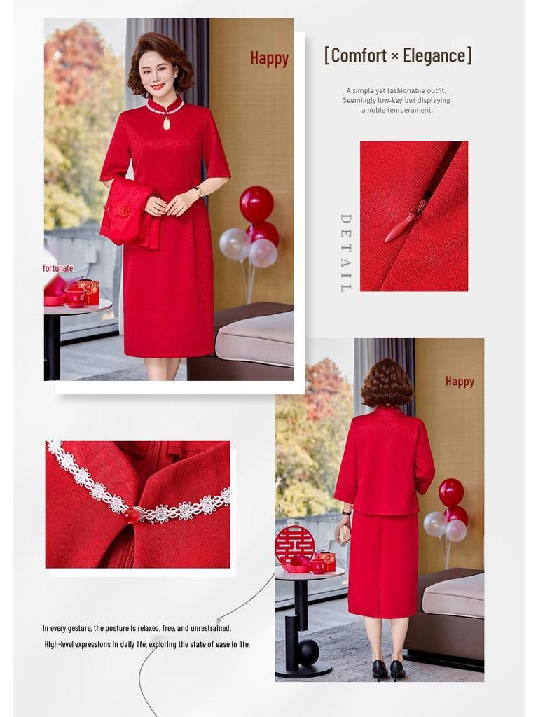 2026 Spring Autumn Elegant Beaded Mother of the Bride Wedding Banquet Dress Set