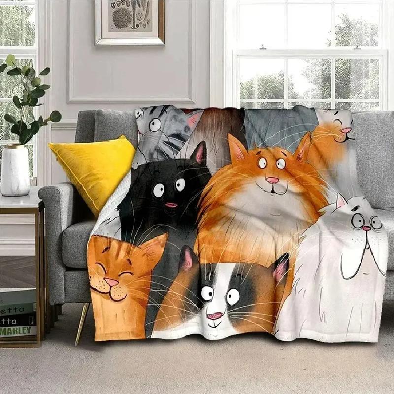 Cobertor Fofo Com Estampa De Gato De Desenho Animado, Cobert S разноцветный