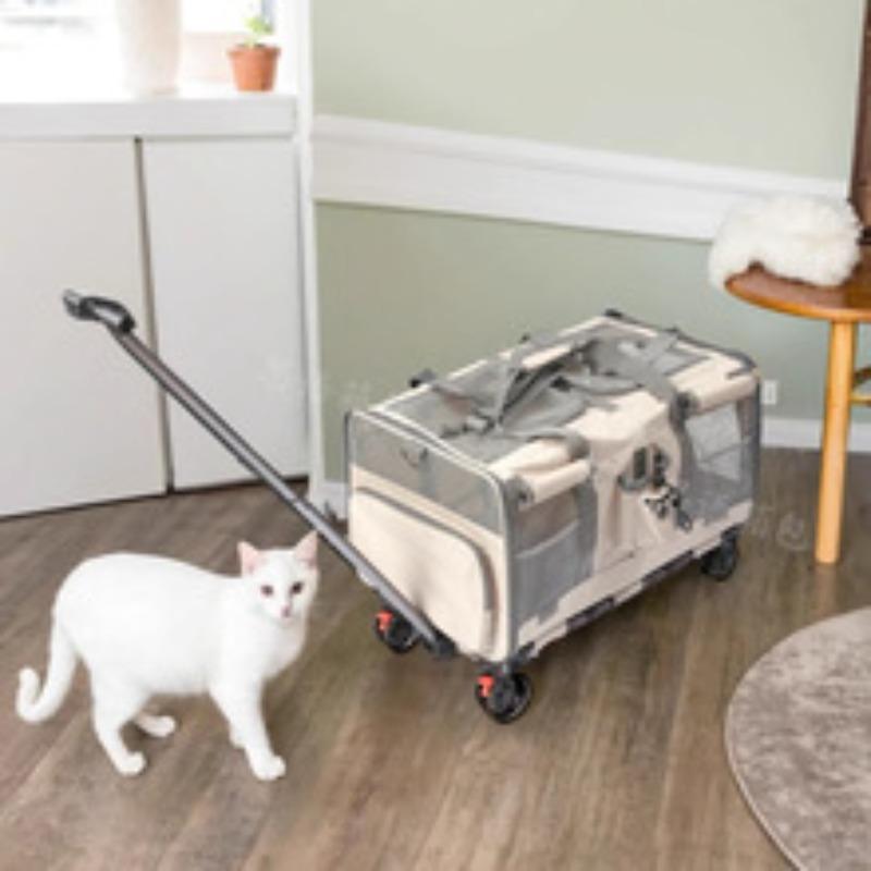 Borsa da viaggio per animali domestici a doppio strato, grande capacità, due uscite di bellezza, borsa pieghevole traspirante multi-finestra per animali domestici