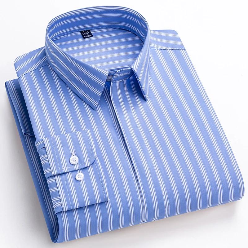 New in Shirt High Quality 95% Cotton Long Sleeve Shirts for Men Slim Fit Formal Plain Shirt Soft Office Business Striped Clothes