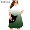 New  Summer Women Cute Cat Print Dress Casual Short Sleeve Ladies Mini Dress Street Fashion Plus Size Women Clothing