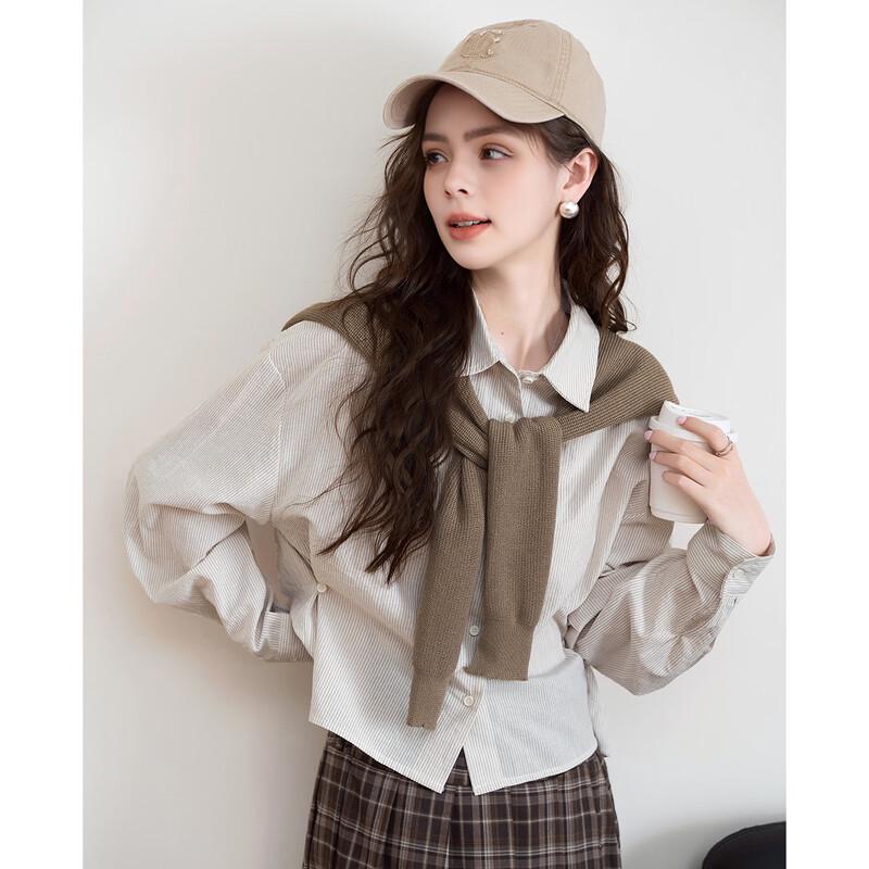 Women s Striped Long Sleeve Shawl Patchwork Shirt One Size