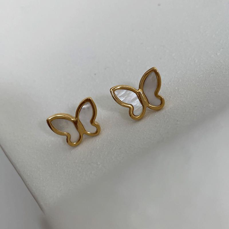 Delicate Exquisite Shell Butterfly Titanium Steel Stud Earrings For Women