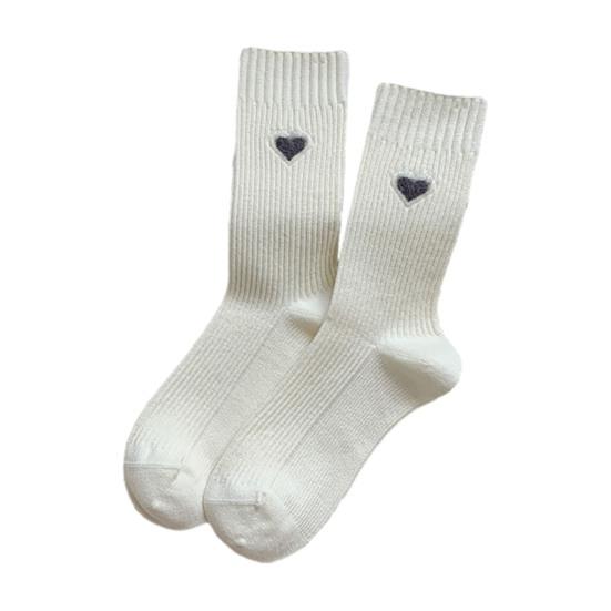 Women's Heart Pattern Mid Calf Crew Socks Ribbed Knit Boot Socks Fall Casual Soft Cozy Socks for Women Girls