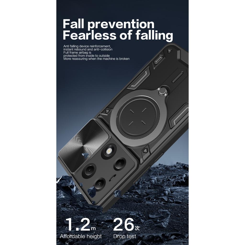 Shockproof Magnetic Case for Redmi Note 13 Pro Plus 5G 4G 13C POCO X6 Pro 5G M6 Pro4G Slide Camera Lens Ring Stand Protect Cover