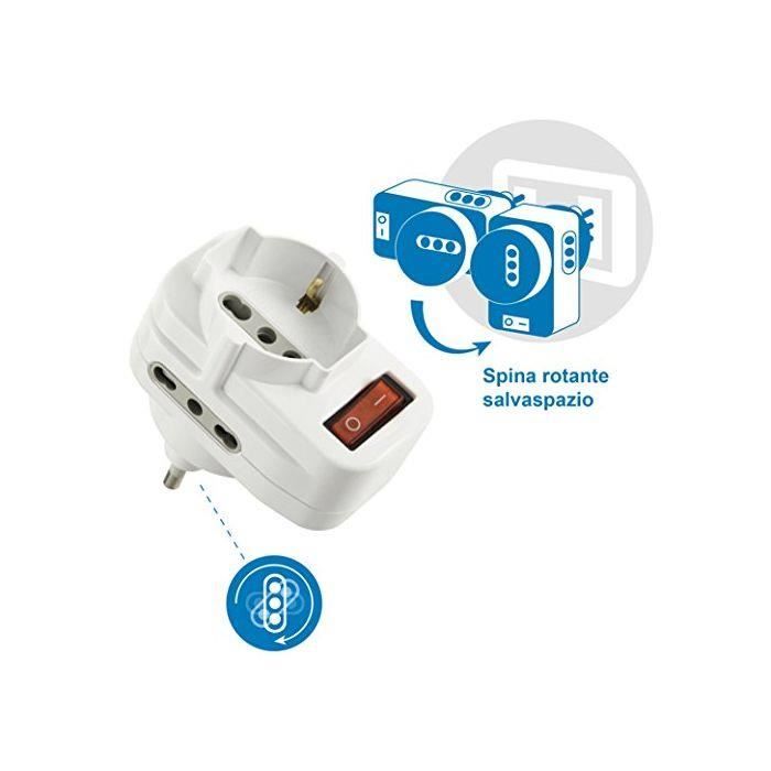 Electraline 71033 Adaptateur Bloc multiprise 3 Prises avec Interrupteur, fiche orientables, Blanc, 71033