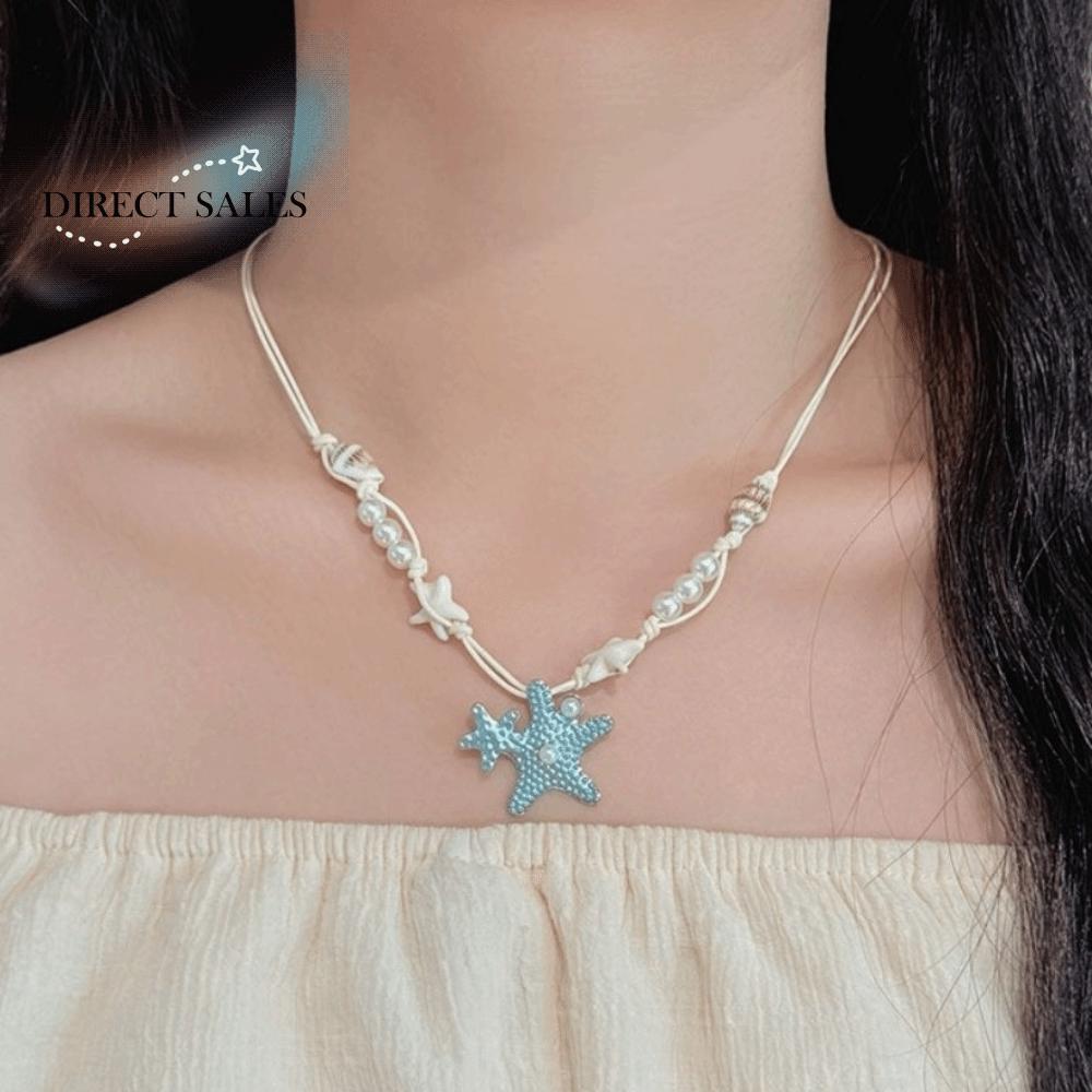 Cute Bohemian Starfish Necklace Beach Surfer Colorful Trendy Beach Necklace Splicing Dopamine Bead Starfish Shell Choker Gift