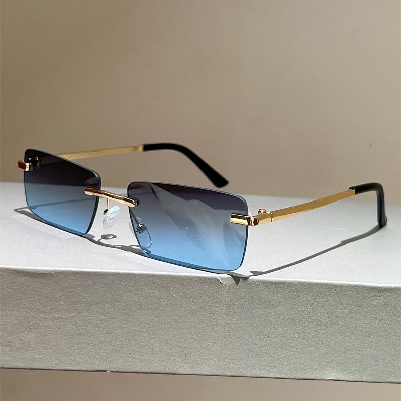 Fashionable Square Rimless Sunglasses Minimalist Trendy Street Style Shades Outdoor Sports and Travel UV-Protective Eyewear