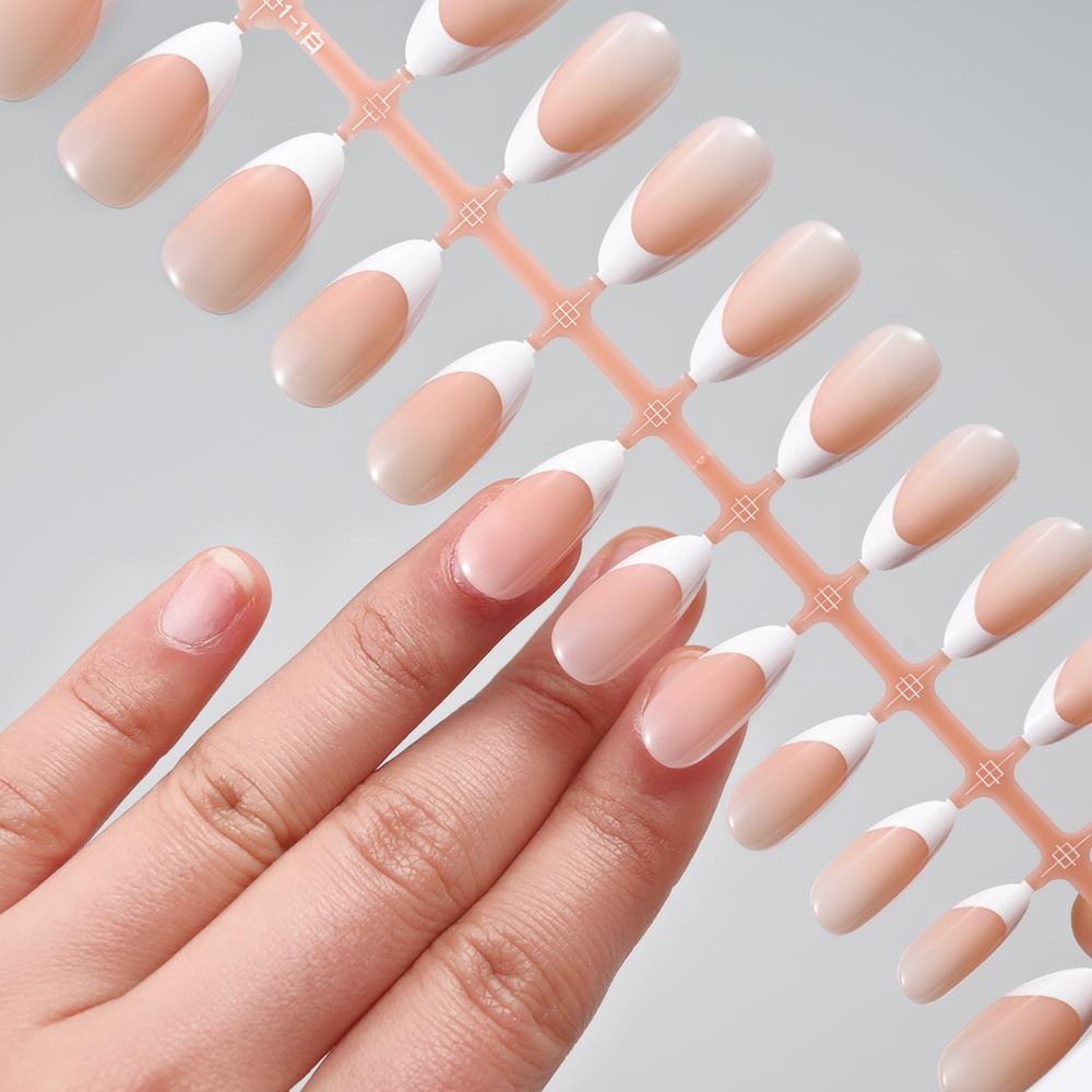 120/150pcs Nude French Almond Tips Press on Nails Pre-applied Tip Primer Soft Gel Tips 15 Sizes Short Extension Tip 17-24mm