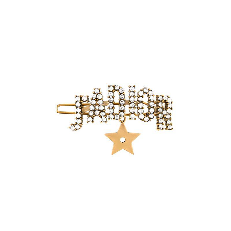 Dior JA Barrette Antique Gold Metal And White Crystal Hair Clip Women hair accessories V0316ADRCY-D908