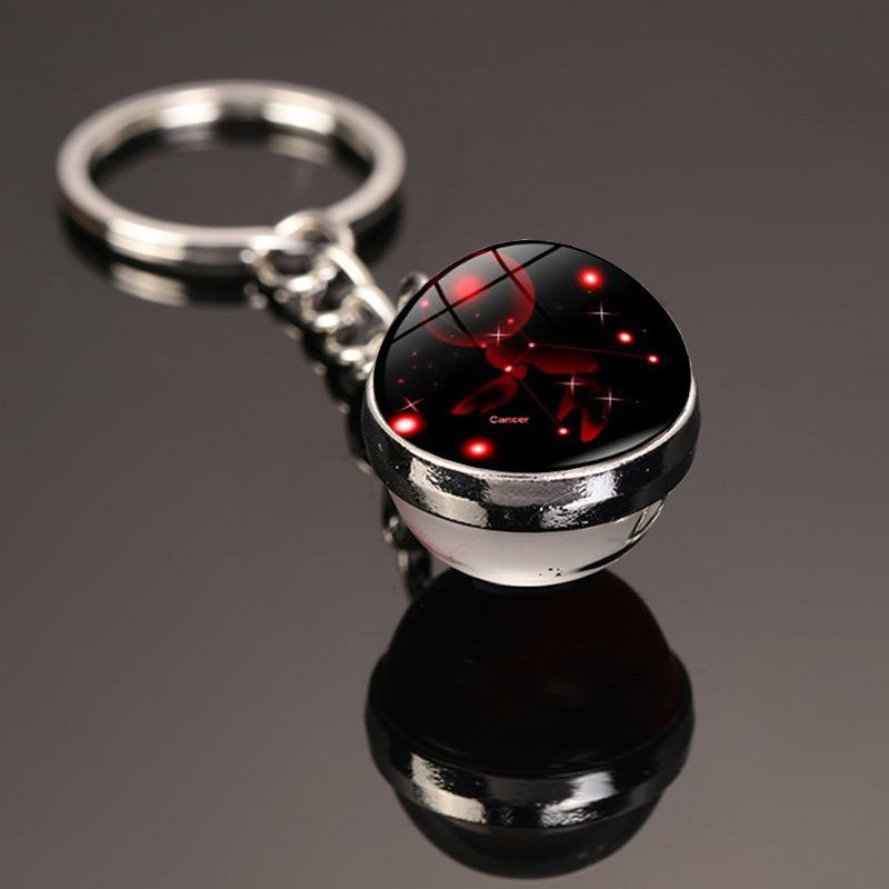 New Starry Sky Twelve Constellations Keychain Time Gemstone Double Sided Glass Ball Metal Keyring Bag Decoration Metal Keyholder