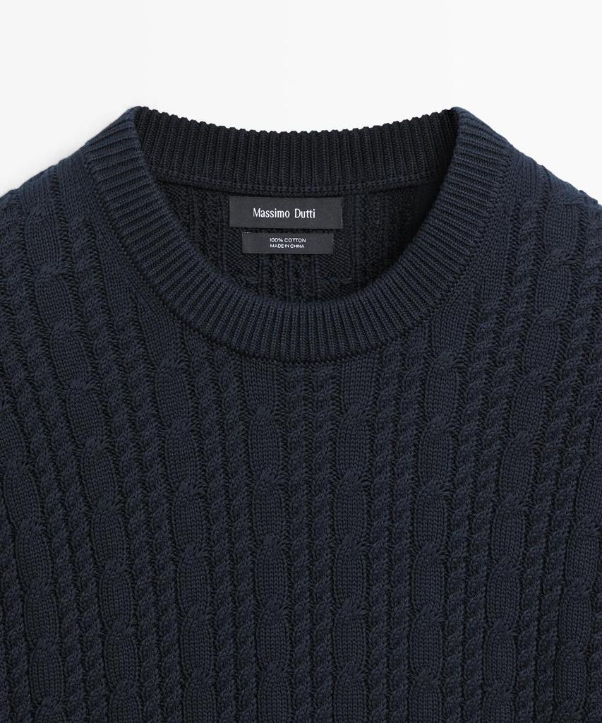 Masimodutti Crew Neck 100% Cotton Cable Knit Sweater