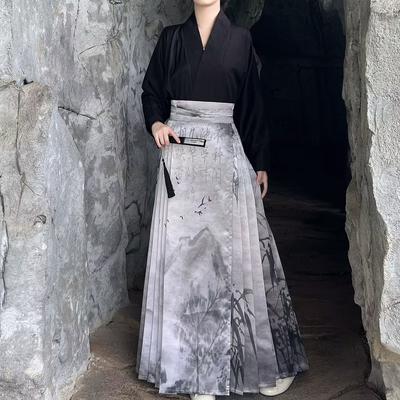 Chinesischer Hanfu-Anzug im Stil der Ming-Dynastie mit Bambusdruck und Pferdegesichtsrock, Hanfu für den Alltag, Damenbekleidung