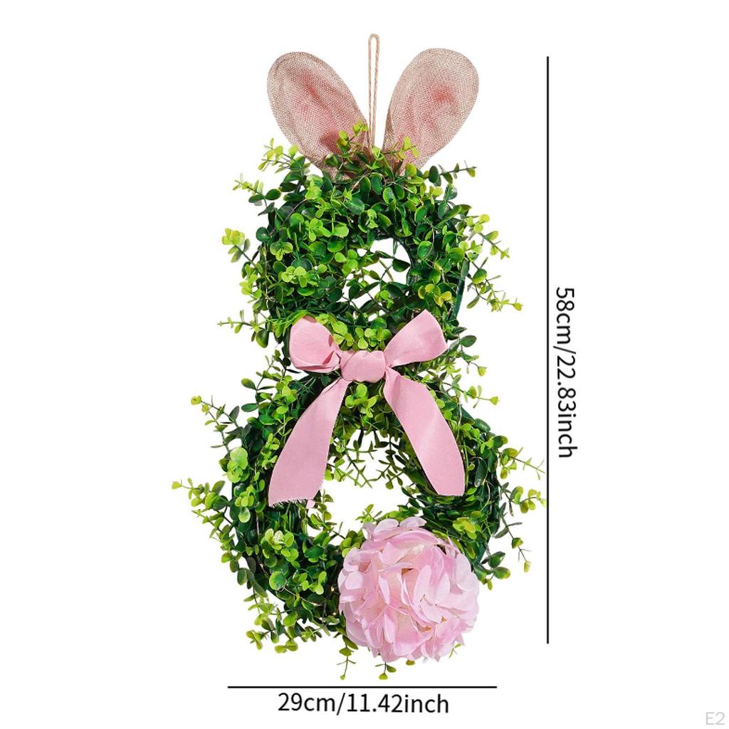 Påskkrans för ytterdörren Kaninformad hängprydnad Väggupphängning Belyst festlig girlang