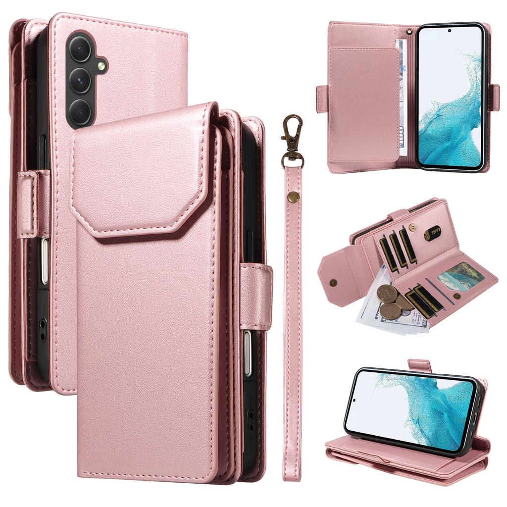 For Samsung Galaxy A54 5G Case with Multi-Card Holder and Strap PU Leather Phone Cover Stand