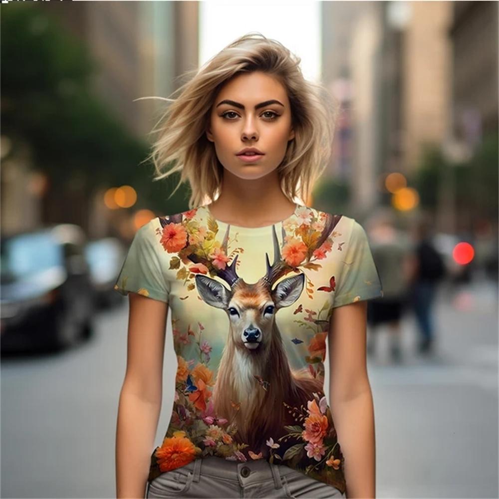 

Милый сливовый олень с 3D принтом забавный Y2k модная женская базовая футболка элегантная винтажная с коротким рукавом элегантная повседневная женская удобная футболка 8XL