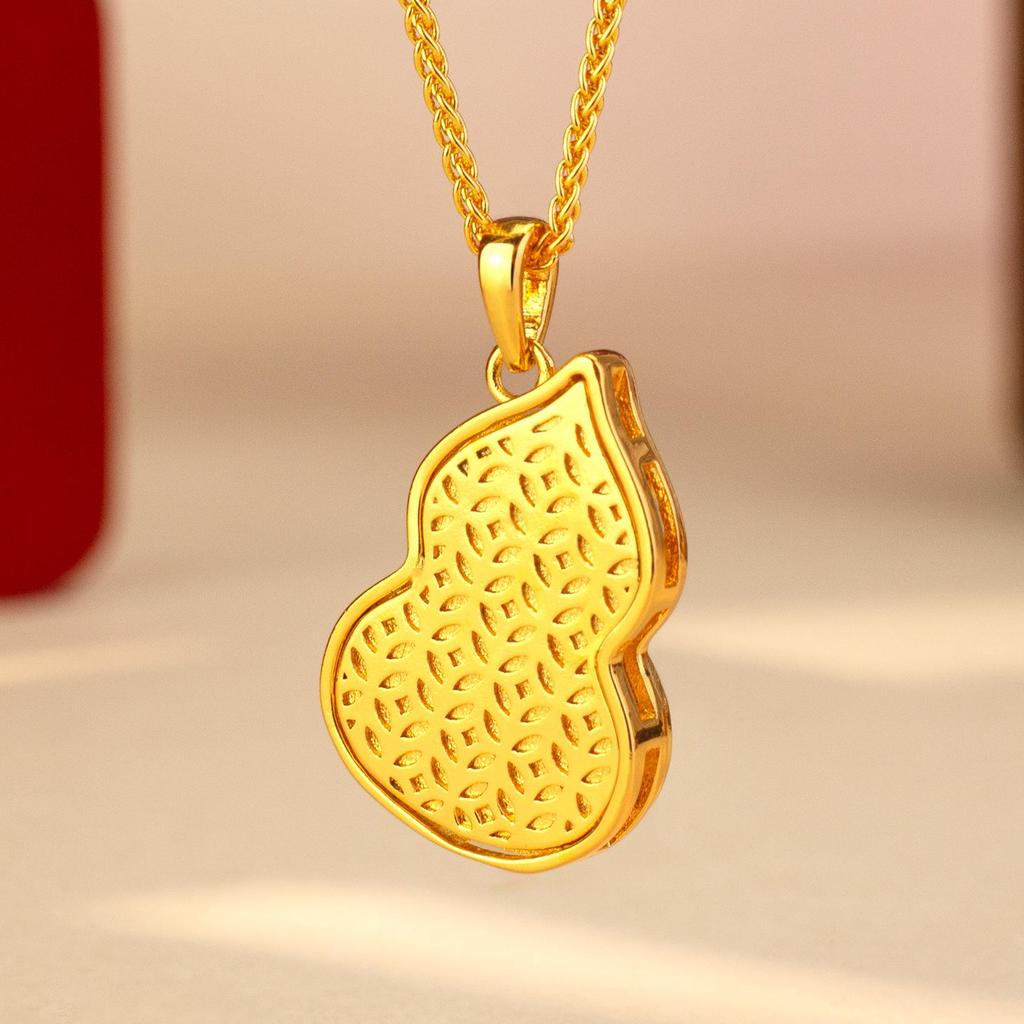 Gold Diamond-Set Gourd Pendant Necklace, Women's Luxury Ice Crack Pattern