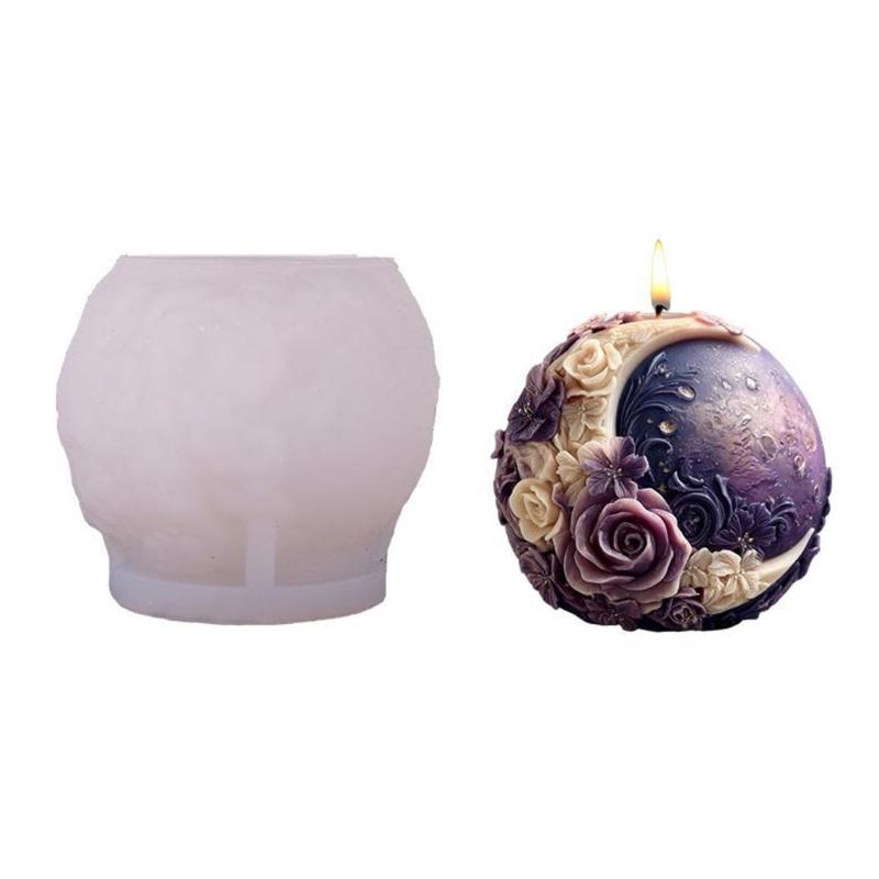Candle Mold,Round Silicone Mold for Candle Making Floral Moon Candle Mold for Handmade Soap,Aromatherapys Candle
