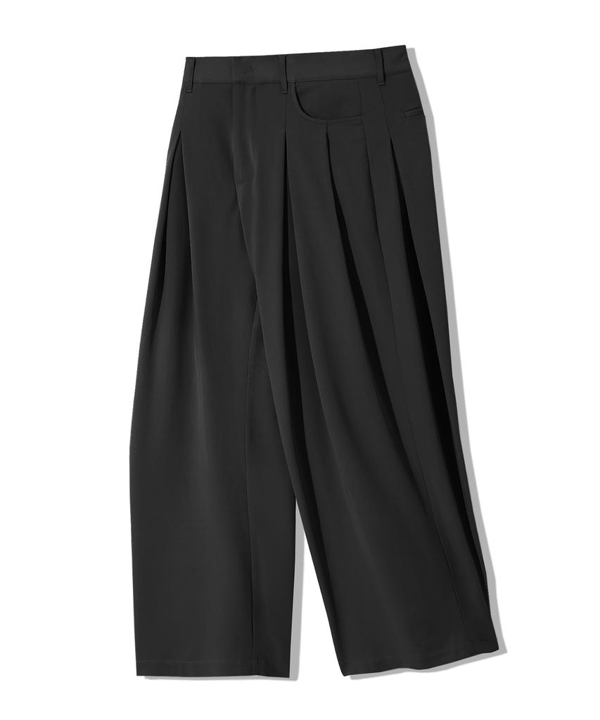 TRILLION Double Inverted Tuck Wide Pants [Black]