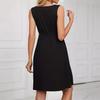 Spring/Summer Women's Sleeveless Button Vest Dress with Double Pockets - Solid Color, Loose Fit