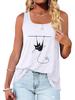 Women Fashion Cat Printed Tank Top Summer Casual Round Collar Sleeveless Shirt