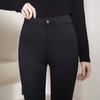 Lady Casual Street Slim Bleistifthose Damen Skinny Hose Solid Black Button Pocket Hose
