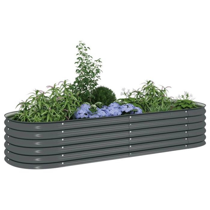Planter - vidaXL - 240x80x44 Cm - Galvanized Steel - Grey - Rectangular