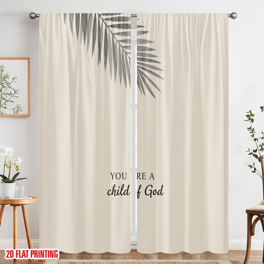 2pcs 2D Flat Printing Drapes Beautiful Leaf Child God 100% Polyester Fabric Without Electricity Festive Curtains for All