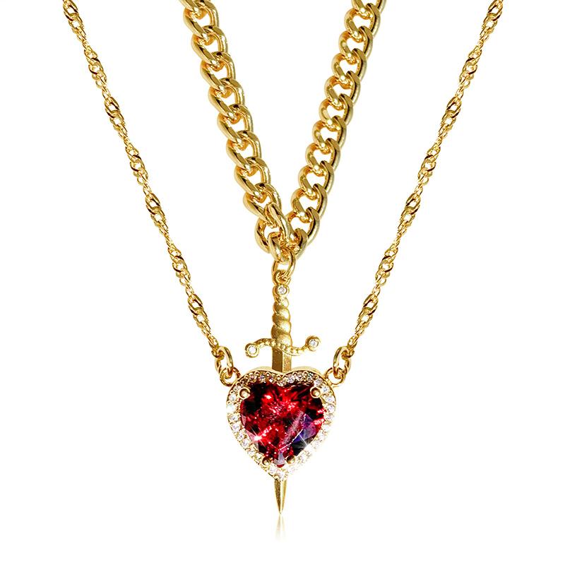 2pcs Fashion Creative Love Sword Heart Shape Pendant Necklace Couples Women and Men Party Jewelry Couple Gift Accessories