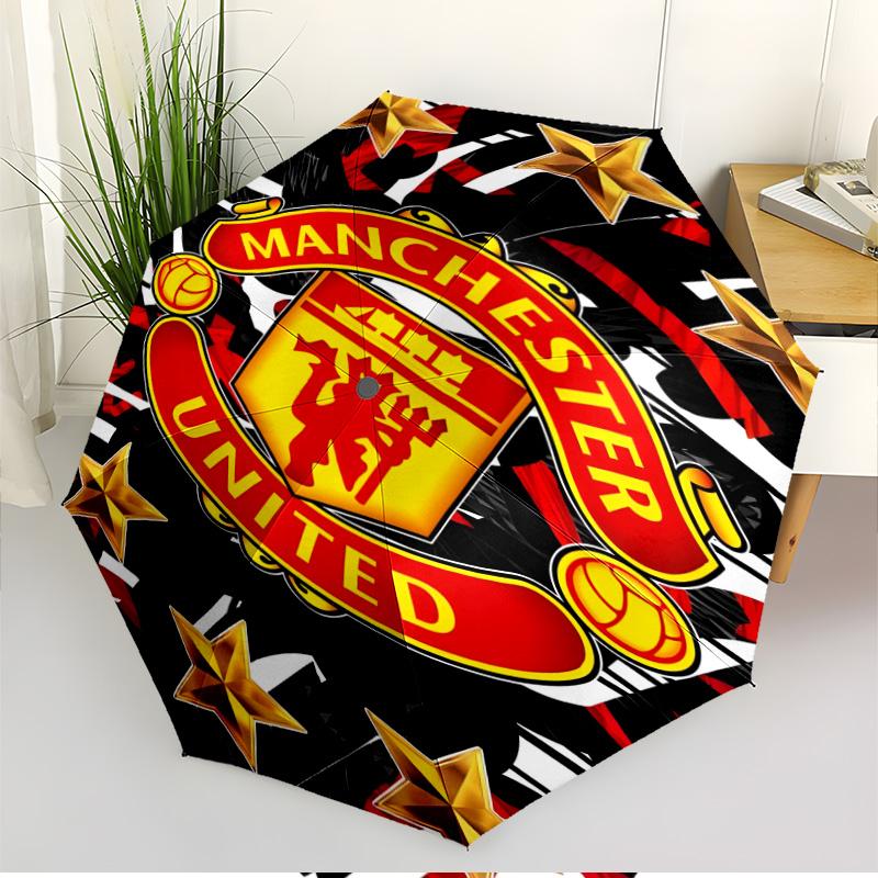 Manchester United F.C Print Automatic Open Close Umbrella, Portable Foldable Umbrella, for Outdoor Commute Camping Trip, Ideal Birthday Gift