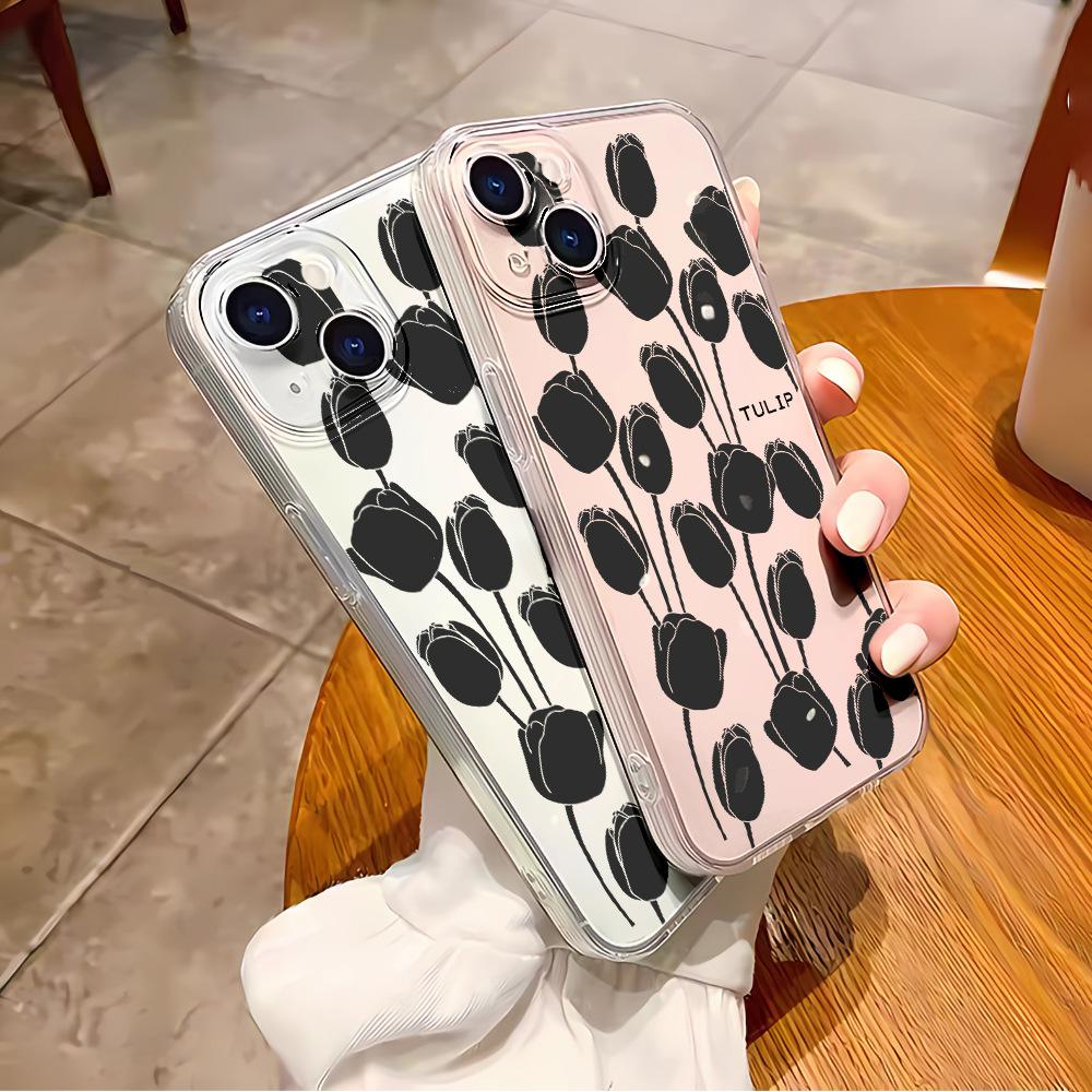 Tulip apple 16 pro mobile phone case transparent iphone17 mobile phone protective case 15pm anti-drop 14 soft case 12
