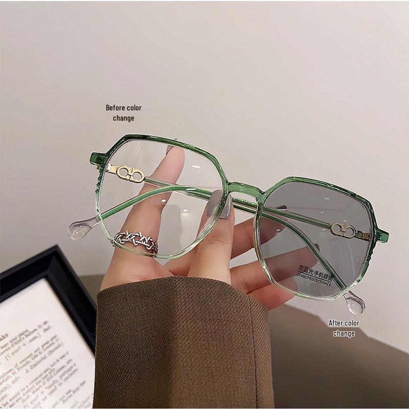 Ultra-Light Photochromic Korean-Style Blue Light Blocking Glasses with Large Frames