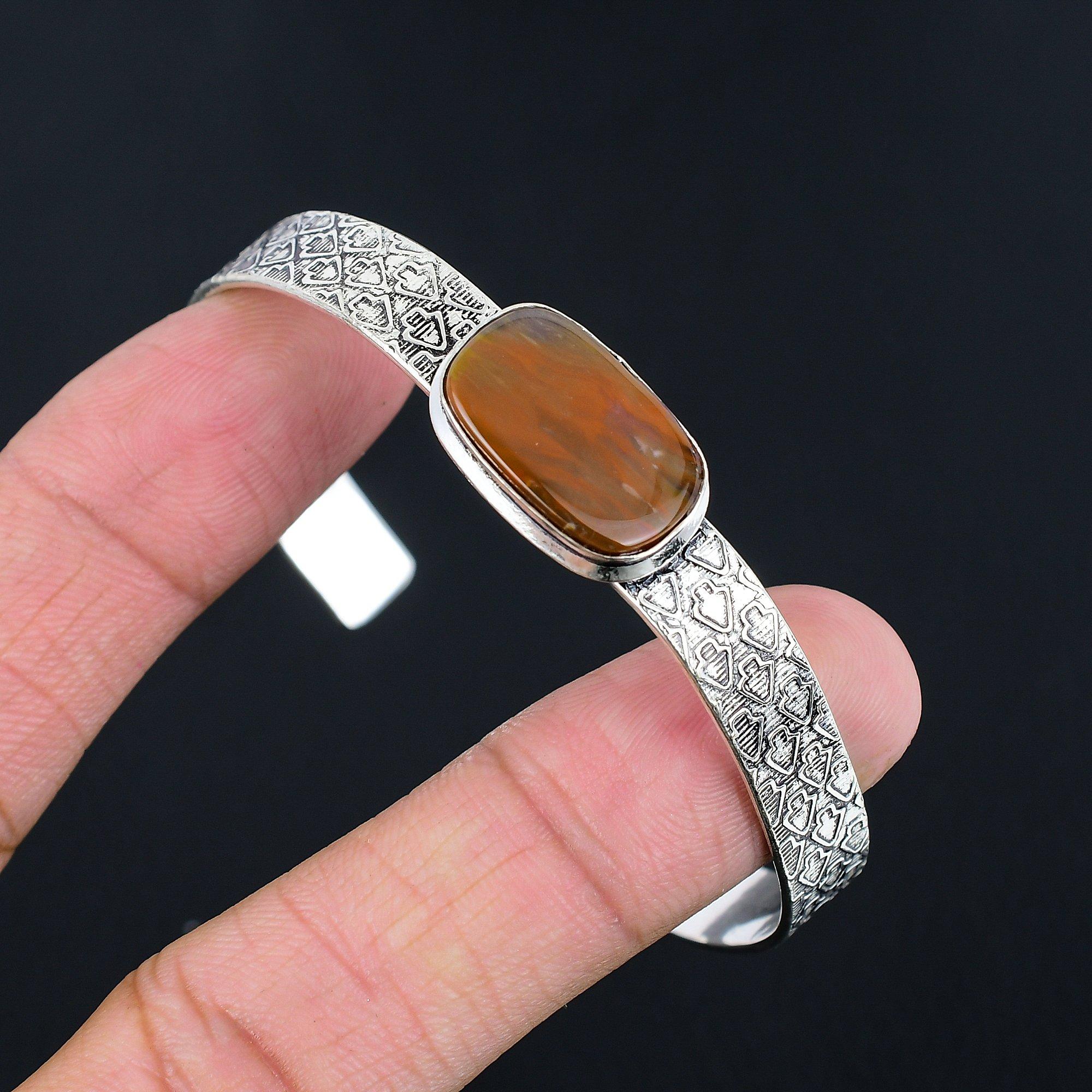 

Memorial Day Sale Sterling Silver Natural Tube Agate Engagement Unique Bangle Adjustable