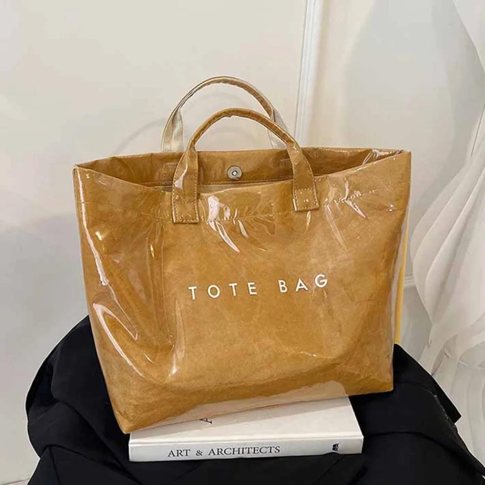 

Cute Storage Bag Transparent Jelly Bag Tote Bag Summer PVC Tote Bag Shoulder Pouch Beach Bag Letter Prints Handbags Swimming коричневий