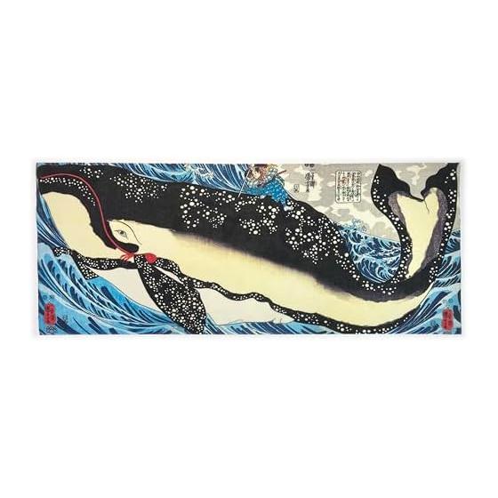 Ukiyo-e Tenugui Towel - Musashi Miyamoto vs. the Whale - Kuniyoshi Utagawa - Tokuoka Fabric - 100% Cotton - Made in Japan