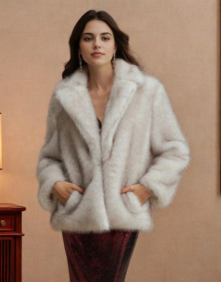 Women's fur coat imitation fox fur coat winter casual warm trench coat party style fluffy shawl jacket