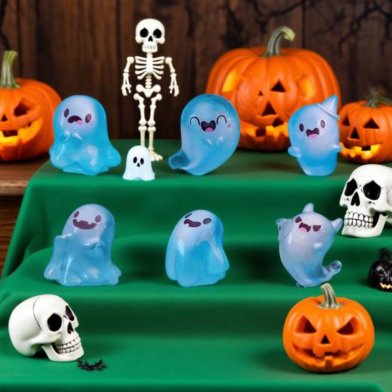 Glow in The Dark Mini Ghost Figures with Box Luminous Small Resin Ghost Figurine Miniature Ghost Garden Decor for Halloween Party Favors
