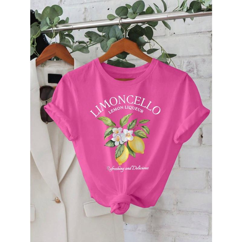 Mango Lemon Fruit Print Loose Short Sleeve T-shirt for Women