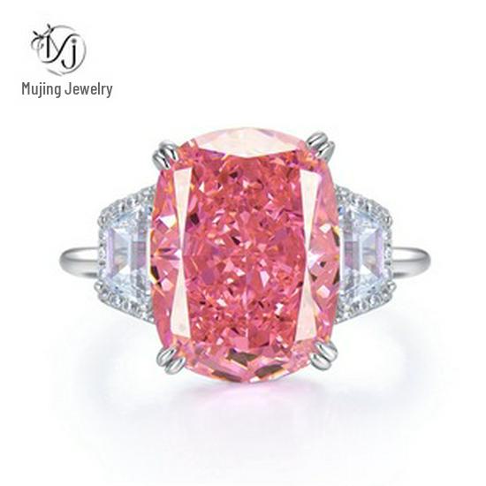 Mujing Jewelry S925 Sterling Silver Gold-Plated Morganite Pink Oval Diamond Ring (7x10mm)