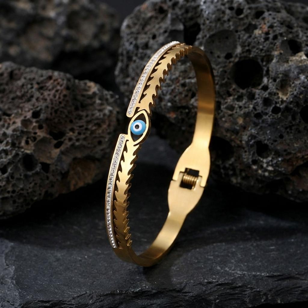 Rinhoo Stainless Steel Bracelet for Women Luxury Zircon Evil Eye Open Bangles Waterproof Jewelry Lucky Amulet Gift