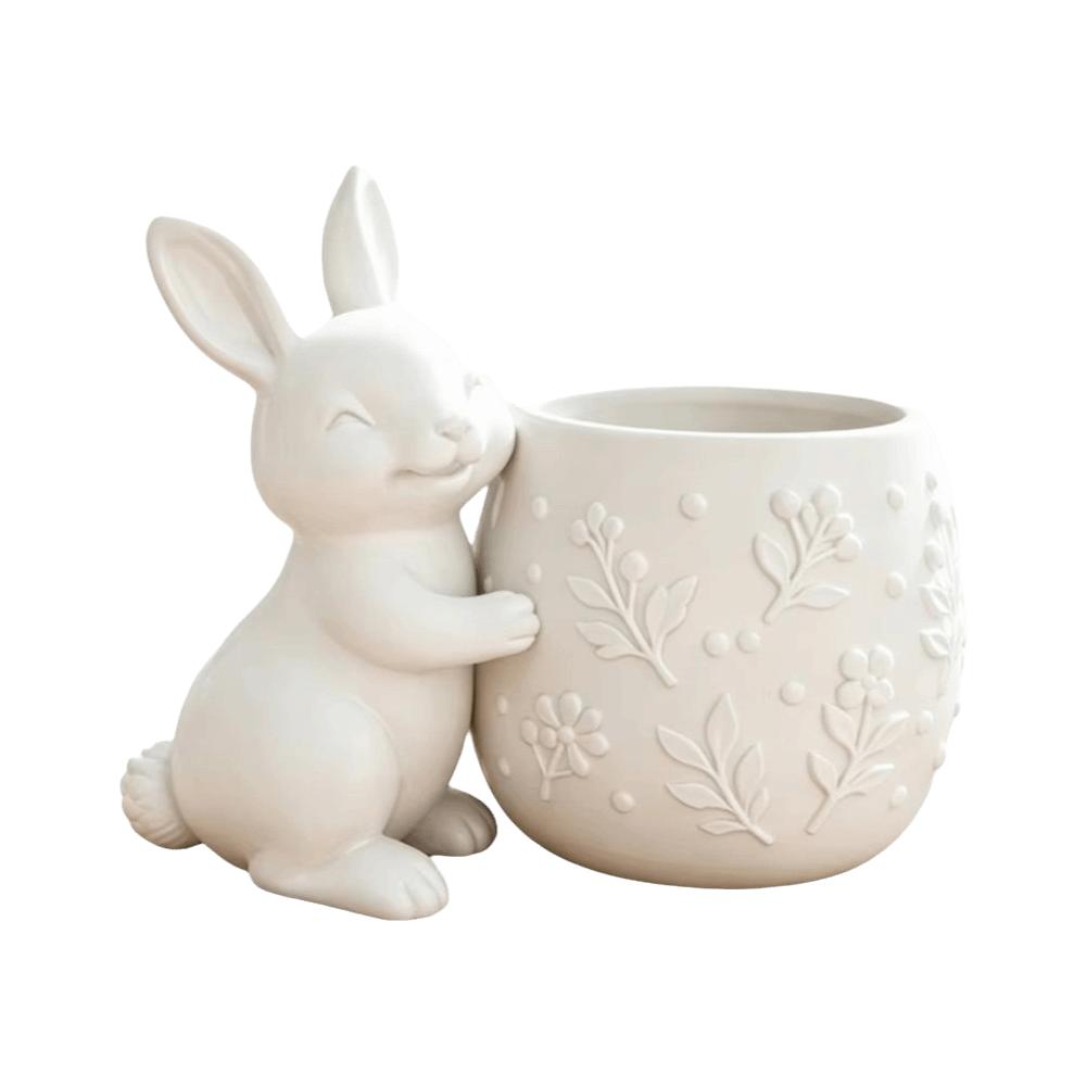 Cute 3d Printed Rabbit Flower Pot Embossed Floral Design Home Decor Mini Flowerpot Desk Ornaments Succulents Planter Home Decor