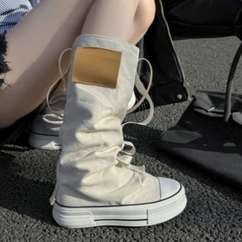 Women Fashion Boots New High Top Canvas High Quality Trouser Barrel Stacking Boot Breathable Comfort Shoes