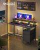 VASAGLE Desk with Fabric Drawers, Computer Desk with Monitor Stand, LED Lighting, 55 x 135 x 90 cm, Built-in Sockets, 2 USB-A Ports, for Home Office