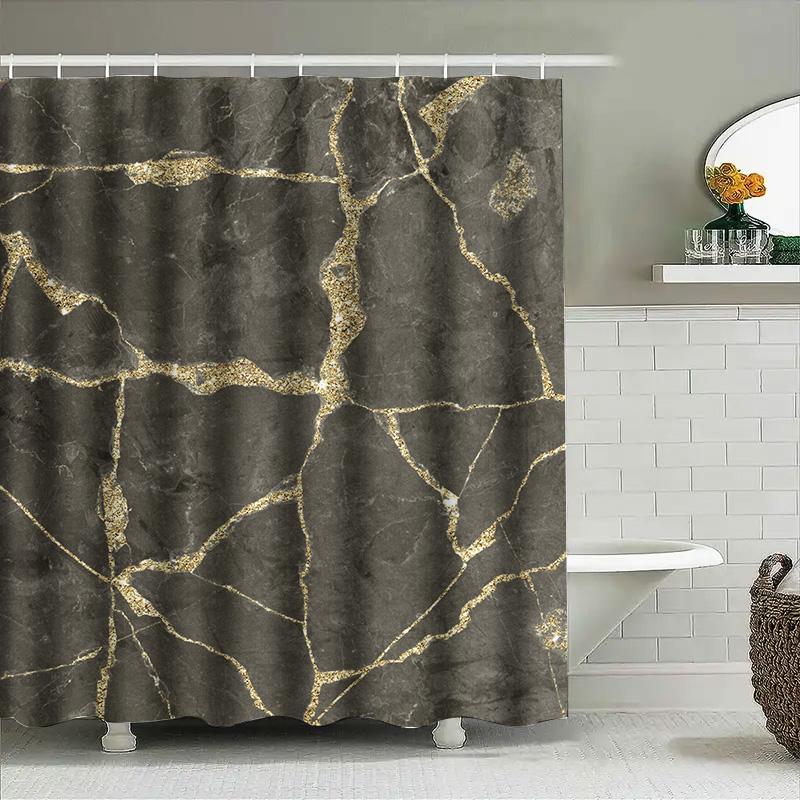Luxury Black Marble Shower Curtain With Gold Accents Bathroom Decor For A Touch Of Elegance